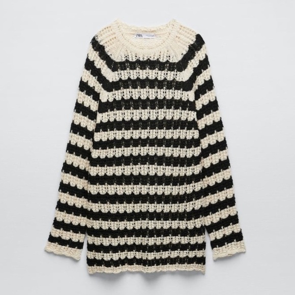 ZARA CROCHET STRIPED POINTELLE KNIT SWEATER DRESS Size Medium Mini dress - Picture 3 of 8